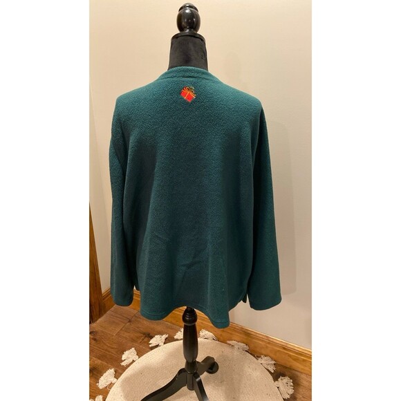 Vintage Fleece Green Jacket Unique Gift Buttons Appliqué Christmas Scene Sz 2X - Picture 5 of 10